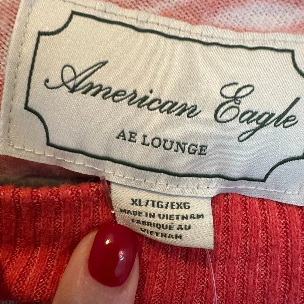 American Eagle Red Coral Snowflake Cropped Lounge Top Long Sleeve Holiday XL NWT